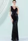 Women Summer Black Modest V-neck Sleeveless Patchwork Sequined Mermaid Fringed Evening Dress