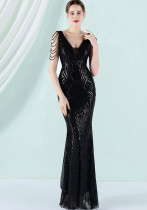 Женское летнее черное скромное вечернее платье с V-образным вырезом без рукавов в стиле пэчворк с блестками и бахромой