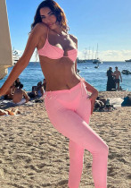 Conjuntos de yoga sólidos de cintura alta sin mangas con cuello halter rosa de verano para mujer