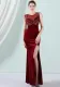 Women Summer Burgunry Romantic O-Neck Sleeveless Patchwork Velvet Silt Fringed Evening Dress