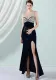 Women Summer Blue Romantic O-Neck Sleeveless Patchwork Velvet Silt Fringed Evening Dress