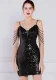 Women Summer Black Modest Strap Sleeveless Solid Sequined Mini Straight Club Dress