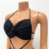 Women Summer Black Sexy Halter Sleeveless Solid Lace Up Mini Straight Club Dress