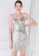 Women Summer Silver Modest Strap Sleeveless Patchwork Fringed Mini Straight Club Dress