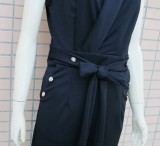 Women Summer Black Formal V-neck Sleeveless Solid Belted Full Length Regular Jumpsuit