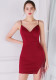 Women Summer Red Formal V-neck Sleeveless Solid Fringed Mini Straight Club Dress