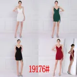 Women Summer Green Formal V-neck Sleeveless Solid Fringed Mini Straight Club Dress