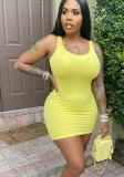 Women Summer Yellow Casual Strap Sleeveless Solid color Mini Bodycon Dress