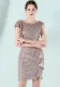 Women Summer Gold Modest O-Neck Short Sleeves Solid Sequined Mini Pencil Club Dress