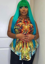 Mujeres Verano Impreso Casual Halter Sin mangas Estampado Hollow Out Long Plus Size Tops