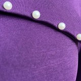 Women Spring Purple Formal O-Neck Three Quarter Sleeves Solid Cascading Ruffle Midi Pencil Office Dress