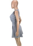 Women Summer Grey Casual V-neck Sleeveless High Waist Solid 添加其他 Regular Two Piece Shorts Set