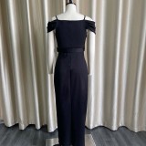 Summer Elegant Black Straps V Neck Short Sleeve Party Long Dress