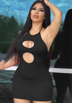 Vestido mini ajustado sin mangas con cuello halter sexy negro de verano para mujer