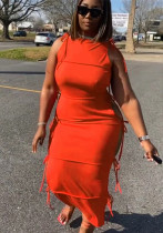 Mujer Verano Naranja Sexy O-cuello Sin mangas Sólido Con cordones Maxi Straight Plus Size Vestido largo