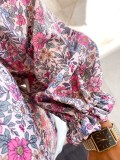 Women Summer Printed Modest Off-the-shoulder Lantern Sleeve Floral Print Cascading Ruffle Regular Shirt
