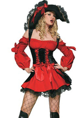 Karvinal kadın cosplay kırmızı korsan kostümü
