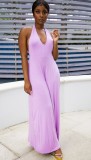 Women Summer Purple Casual Halter Sleeveless Solid Full Length Loose Plus Size Jumpsuit
