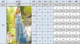 Women Summer Blue Romantic V-neck Sleeveless Floral Print Cascading Ruffle Maxi Dress