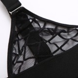 Women Summer Black Sexy Solid Mesh Garter Garter Lingerie Set