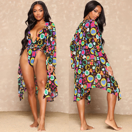 Zweiteiliger Damen-Badeanzug mit V-Ausschnitt und Mesh-Print