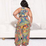 sexy fancy straps large size printed jumpsuit nightclub outfit