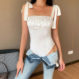 spring and summer sexy pleated wrap chest lace slim suspender jumpsuit wholesale