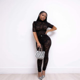 Beauty Pants Perspective Lace Two-piece Sexy Nightclub Suit Summer