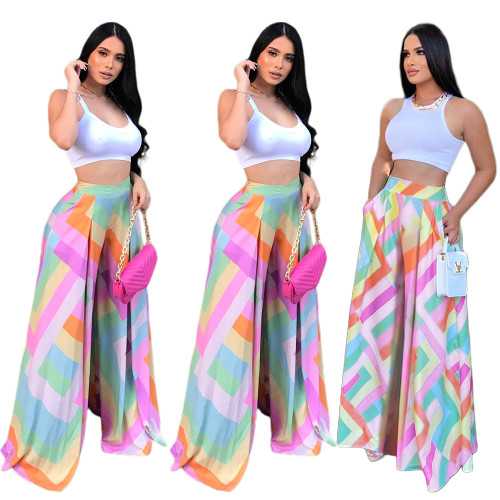 hot selling spring and summer  loose printing drape wide leg pants women's trousers high waist women wholesale