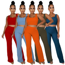 Summer Women's High Stretch Sleeveless Solid Color Pants Set Wholesale