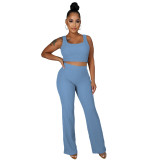 Summer Women's High Stretch Sleeveless Solid Color Pants Set Wholesale