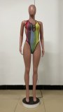 women's striped printed one-piece swimsuit