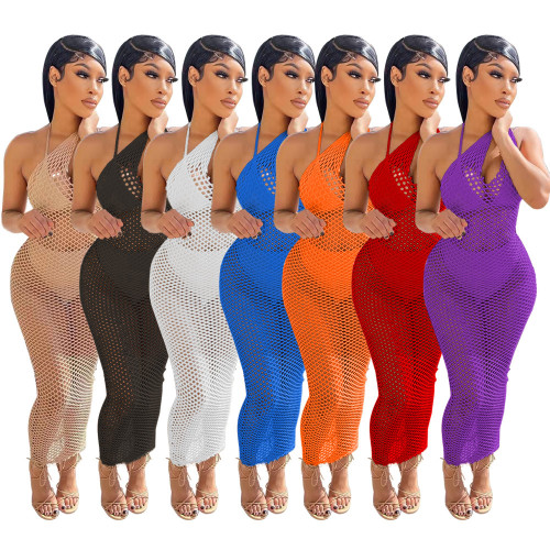 sexy einfarbiges, durchsichtiges Mesh-Strandkleid für Frauen