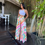 hot selling spring and summer  loose printing drape wide leg pants women's trousers high waist women wholesale