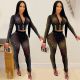 women's clothing fashion sexy tight-fitting mesh see-through long-sleeved beaded two-piece pants suit women