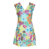 Spring/Summer Women's V-neck Low-cut Sleeveless Slim Print Bodycon Dress
