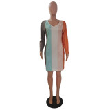 Fashion Digital Printing Colorblock Stylish Pocket Dress