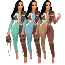 Set da donna sexy in due pezzi con patchwork di colori a contrasto