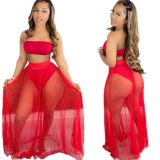 Women's pleated mesh see-through sexy strapless two-piece skirt set