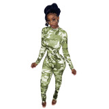 Women's Autumn/Winter Camouflage Print Hip-lifting Slim Fit Jumpsuit