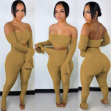 Women's spring and summer hot sale solid color pleated sexy two-piece Two Piece Set