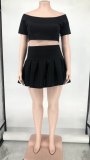 Women's Hot Sale Solid Color Pleated Skirt Plus Size Two Piece Set
