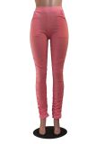 Fashion women's solid color Chic casual mid-waist Hip-lifting elastic pleated pants