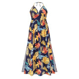 Summer women's long printed halterneck dress