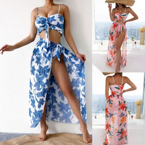 Ladies Sheer Mesh Three Piece Slit Skirt Swimwear Best Sellers Sun Protection