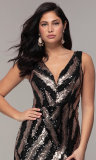 summer women black sequin sleeveless v-neck slit formal evening dress