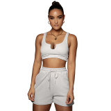 Women Summer Yoga Wear  Multicolor Solid U-Neck Top And Shorts Two-Piece Set