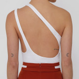 Women Spring One Shoulder Slim Fit Backless Sleeveless Bodysuit