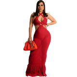 Women Summer Sexy Hollow Out Bandage Strap Long Dress