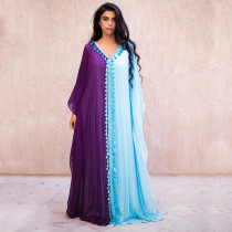 Frauen Frühling Muslim Loose Contrast Color Robe Langes Kleid